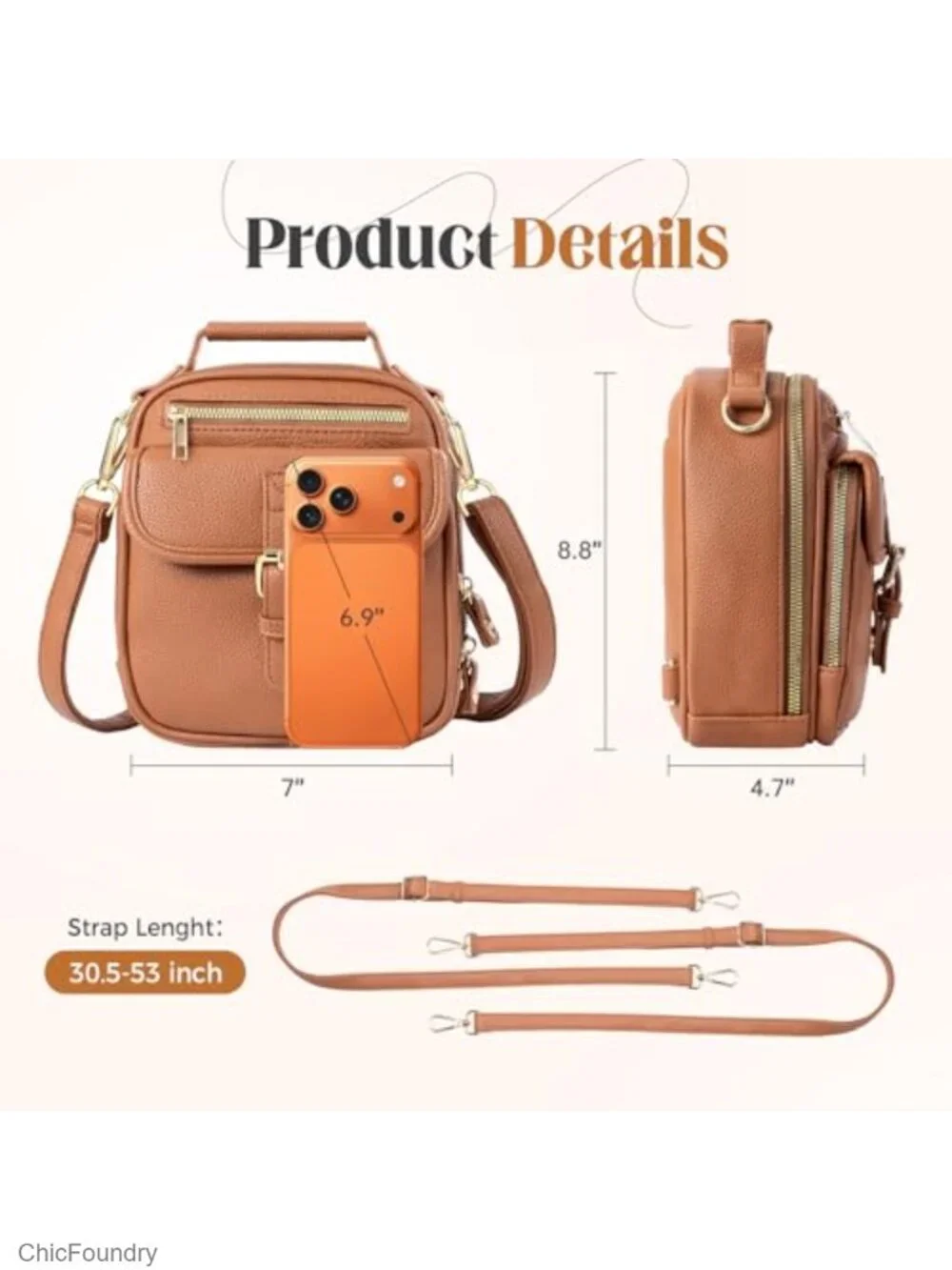 Vegan Leather Crossbody Bag with 2 Straps Anti Theft RFID Small Messenger